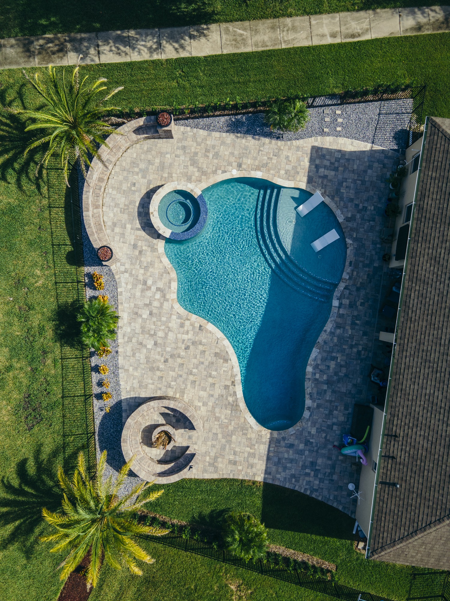 Drone photo showing a custom pool design